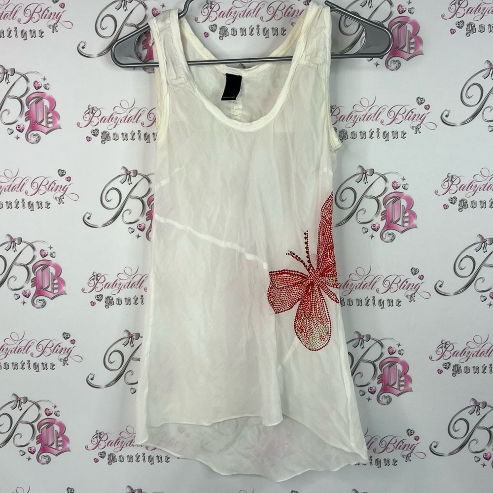 Vero Moda White Tank Top with Red Butterfly Accent